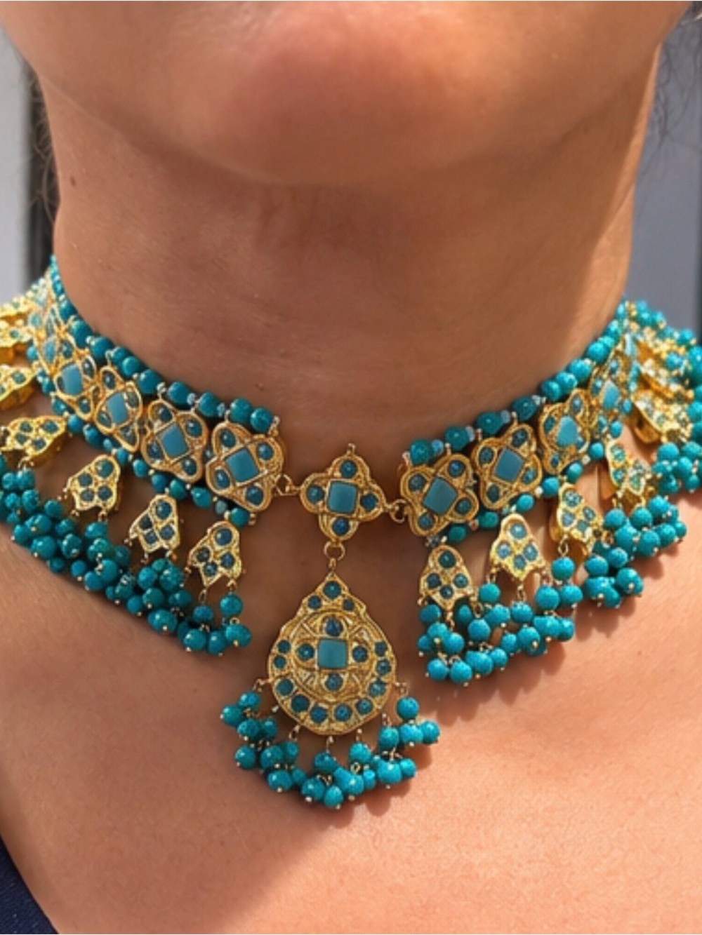Gold-Tone Turquoise Beaded Choker Necklace